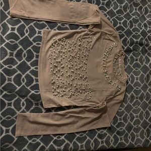 Private Label Blush Long Sleeve Dress with Pearl Embellishments